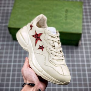 Replica Gucci Rhyton Vintage Trainer Sneaker with NFC Chip and Leather Upper